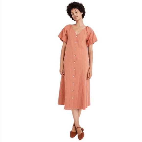 Madewell Dresses & Skirts - New! Madewell Boho Floral Embroidered Eyelet Bubble Sleeve Buttoned Midi Dress